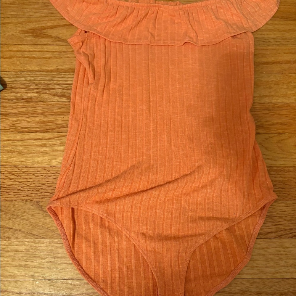 Candie's Orange Ribbed Ruffle Bodysuit